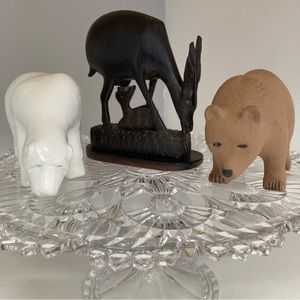 Handcarved Animals-Polar Bear, Grizzly Bear, African Horned Antelope, Vintage